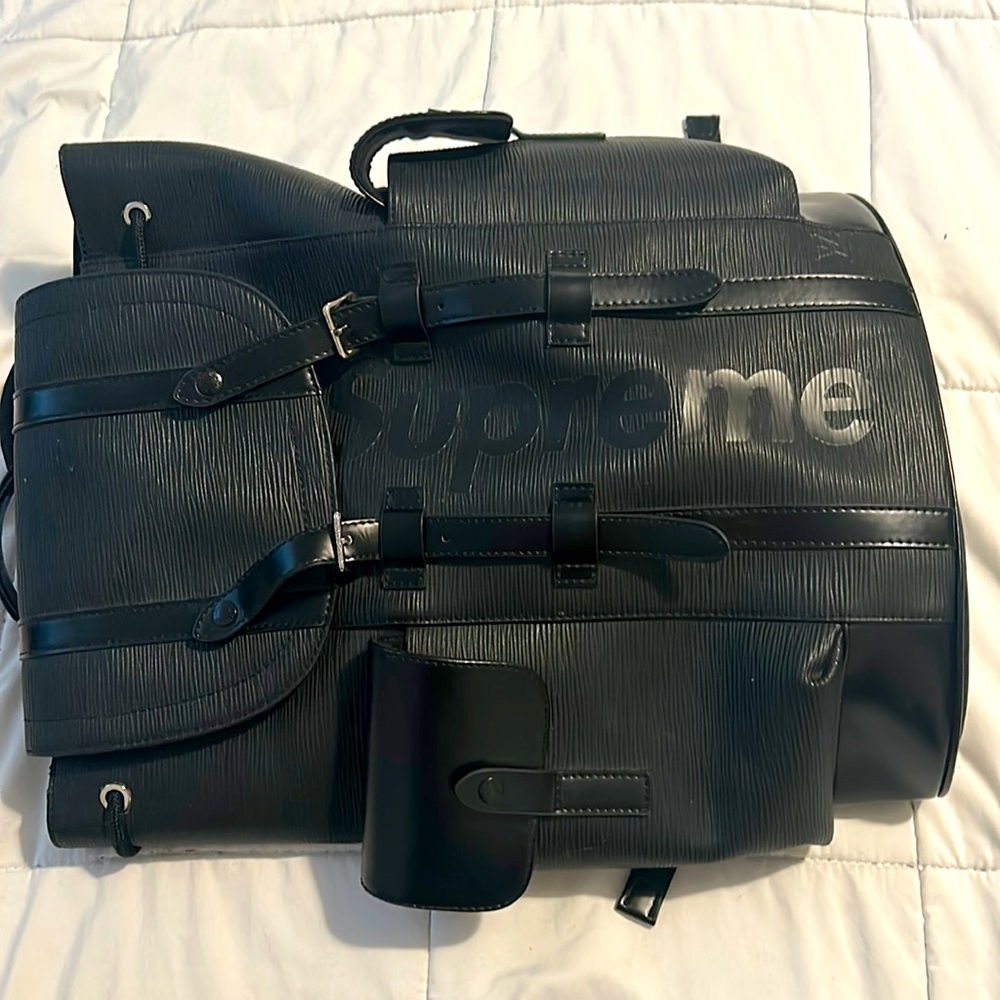 Black leather backpack